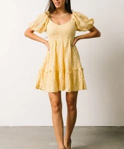 FT Terry Puff Sleeve Mini Dress | Yellow
