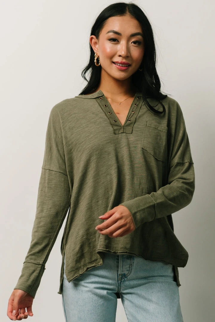 IL Boho Thatcher Long Sleeve Top | Olive 1 IL Boho Thatcher Long Sleeve Top | Olive