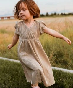 BB Custom Toddler Athena Pleated Midi Dress | Gold Flower Girl
