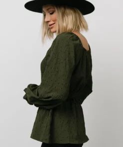 HAY Tops Trey Smocked Top | Olive