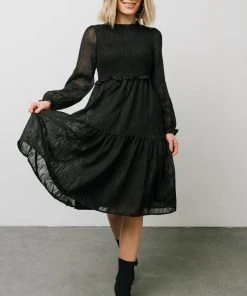 HAY Trinity Smocked Dotted Midi Dress | Black Dresses