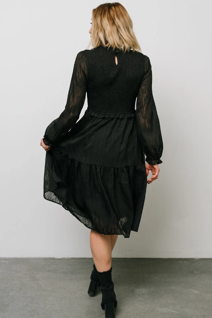 HAY Trinity Smocked Dotted Midi Dress | Black Dresses 6 HAY Trinity Smocked Dotted Midi Dress | Black Dresses