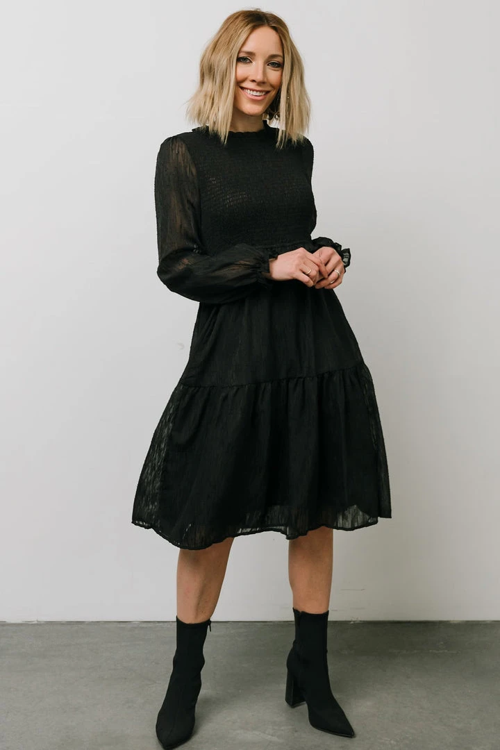 HAY Trinity Smocked Dotted Midi Dress | Black Dresses 7 HAY Trinity Smocked Dotted Midi Dress | Black Dresses