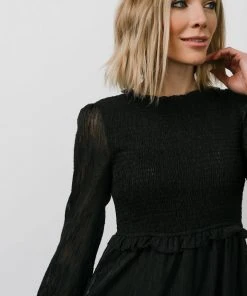 HAY Trinity Smocked Dotted Midi Dress | Black Dresses