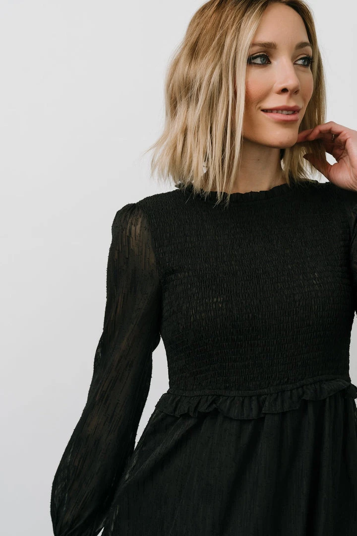 HAY Trinity Smocked Dotted Midi Dress | Black Dresses 2 HAY Trinity Smocked Dotted Midi Dress | Black Dresses