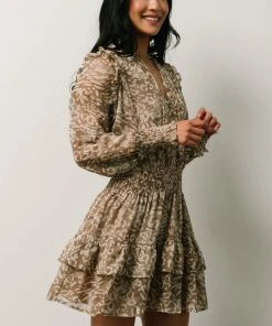 DF Ultima Mini Dress | Taupe Leopard Print