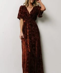 BB Custom Dresses Uma Velvet Maxi Dress | Copper Floral