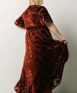 BB Custom Dresses Uma Velvet Maxi Dress | Copper Floral