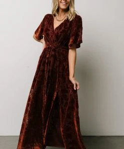 BB Custom Dresses Uma Velvet Maxi Dress | Copper Floral