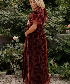 BB Custom Dresses Uma Velvet Maxi Dress | Copper Floral