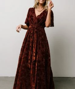 BB Custom Dresses Uma Velvet Maxi Dress | Copper Floral