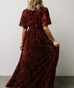 BB Custom Dresses Uma Velvet Maxi Dress | Copper Floral