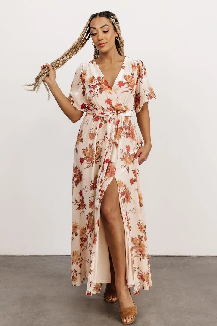 BB Custom Uma Velvet Maxi Dress | Cream Floral 4 BB Custom Uma Velvet Maxi Dress | Cream Floral