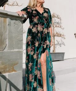 BB Custom Uma Velvet Maxi Dress | Jade Floral Dresses