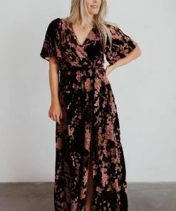 BB Custom Uma Velvet Maxi Dress | Plum Floral Dresses
