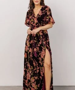 BB Custom Uma Velvet Maxi Dress | Plum Floral Dresses