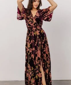 BB Custom Uma Velvet Maxi Dress | Plum Floral Dresses