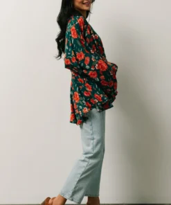 HAY Umina Peplum Top | Lagoon + Coral Floral