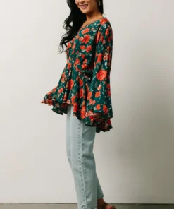 HAY Umina Peplum Top | Lagoon + Coral Floral