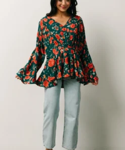HAY Umina Peplum Top | Lagoon + Coral Floral