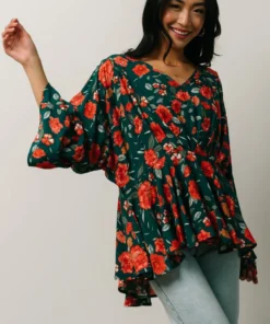HAY Umina Peplum Top | Lagoon + Coral Floral