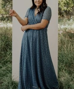 RR Dresses Venice Lace Maxi Dress | Slate Blue