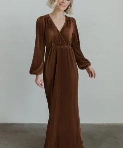 BB Custom Dresses Venus Pleated Maxi Dress | Bronze