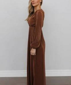 BB Custom Dresses Venus Pleated Maxi Dress | Bronze