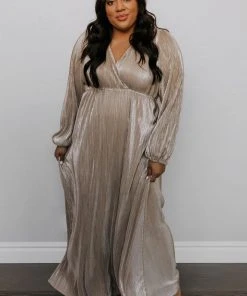 BB Custom Dresses Venus Pleated Maxi Dress | Gold