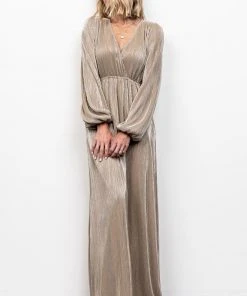 BB Custom Dresses Venus Pleated Maxi Dress | Gold