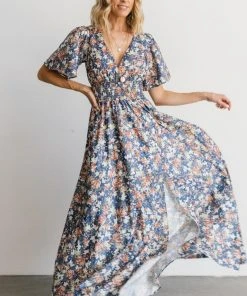 BB Custom Verona Smocked Maxi Dress | Blue Floral
