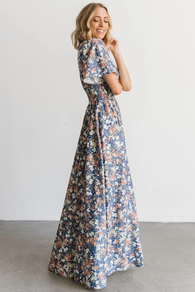BB Custom Verona Smocked Maxi Dress | Blue Floral 2 BB Custom Verona Smocked Maxi Dress | Blue Floral