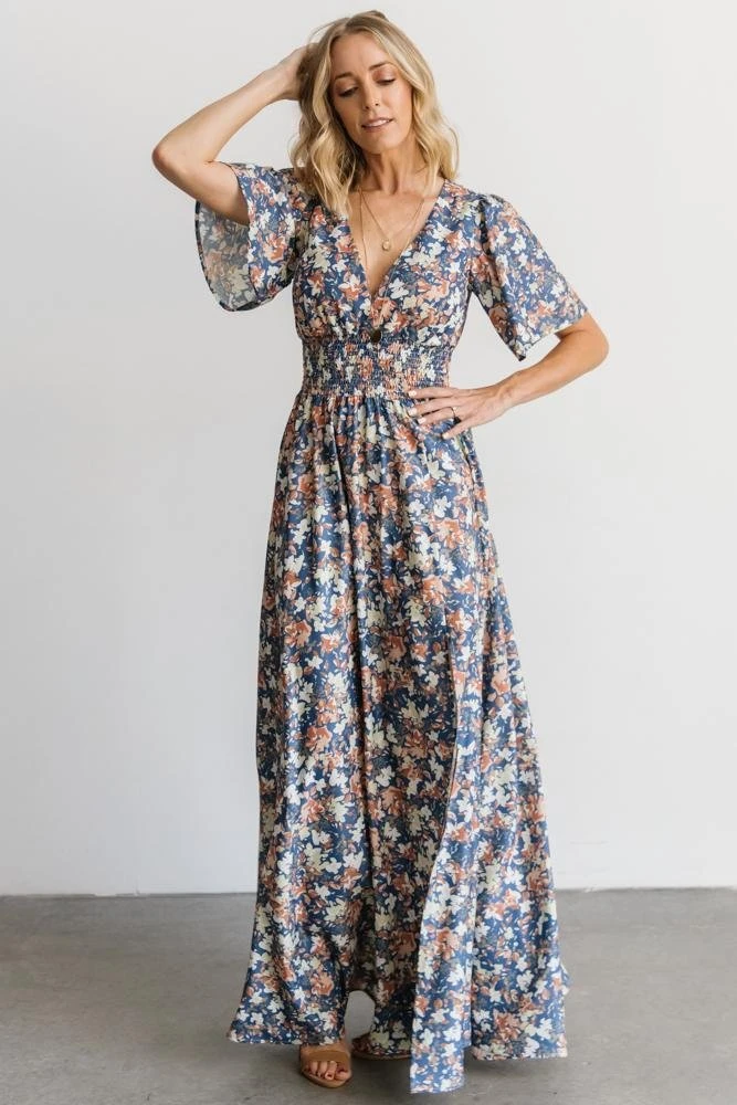 BB Custom Verona Smocked Maxi Dress | Blue Floral 3 BB Custom Verona Smocked Maxi Dress | Blue Floral