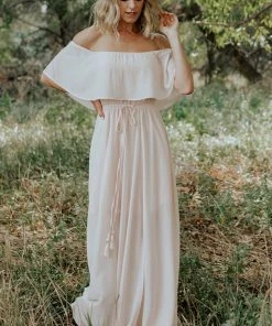 BB Custom Victoria Off Shoulder Maxi Dress | Blush