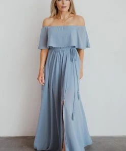 BB Custom Victoria Off Shoulder Maxi Dress | Light Blue