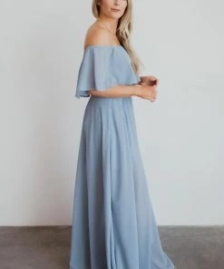 BB Custom Victoria Off Shoulder Maxi Dress | Light Blue