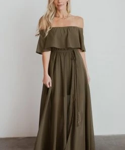 BB Custom Dresses Victoria Off Shoulder Maxi Dress | Olive