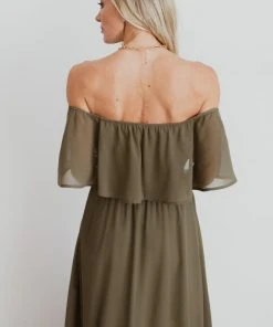 BB Custom Dresses Victoria Off Shoulder Maxi Dress | Olive