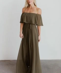 BB Custom Dresses Victoria Off Shoulder Maxi Dress | Olive