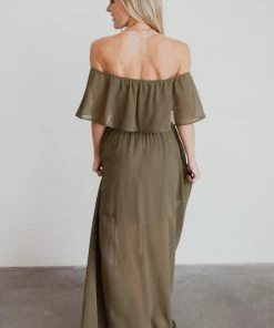 BB Custom Dresses Victoria Off Shoulder Maxi Dress | Olive