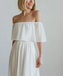 BB Custom Dresses Victoria Off Shoulder Maxi Dress | White