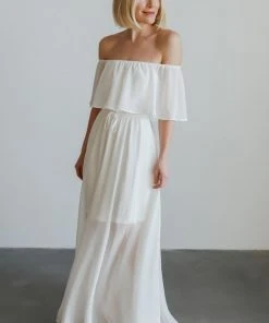 BB Custom Dresses Victoria Off Shoulder Maxi Dress | White