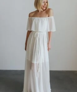 BB Custom Dresses Victoria Off Shoulder Maxi Dress | White