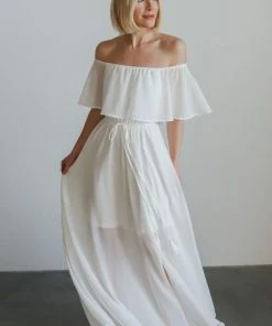 BB Custom Dresses Victoria Off Shoulder Maxi Dress | White