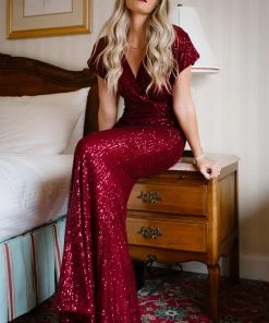 RR Dresses Vienna Sequin Maxi Dress | Burgundy