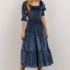 BB Custom Dresses Vivaldi Smocked Velvet Midi Dress | Blue