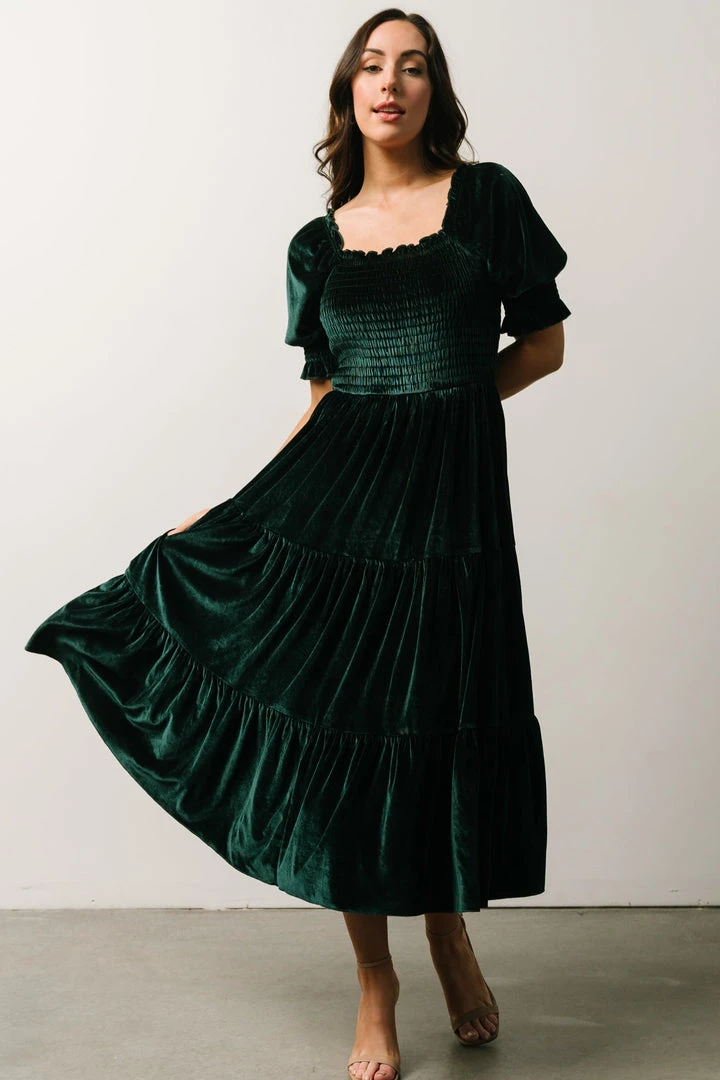 BB Custom Dresses Vivaldi Smocked Velvet Midi Dress | Dark Green 9 BB Custom Dresses Vivaldi Smocked Velvet Midi Dress | Dark Green