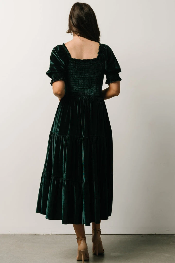 BB Custom Dresses Vivaldi Smocked Velvet Midi Dress | Dark Green 7 BB Custom Dresses Vivaldi Smocked Velvet Midi Dress | Dark Green