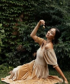 BB Custom Vivaldi Smocked Velvet Midi Dress | French Gold Dresses