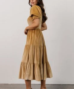 BB Custom Vivaldi Smocked Velvet Midi Dress | French Gold Dresses